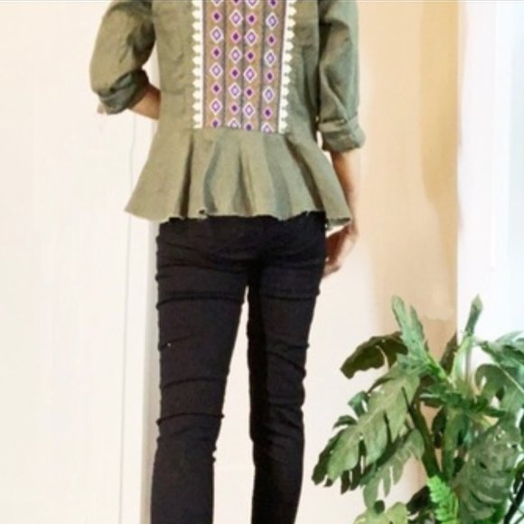 Inc International Concepts Women's Linen Embroidered Peplum Jacket 100% Linen - Picture 3 of 4